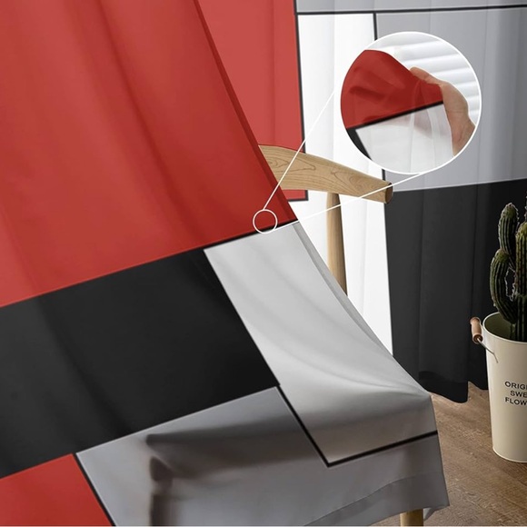 NWOT Sheer Curtains Size 52X63X2” Black Gray Red 2 Panel Drapes - Picture 2 of 8